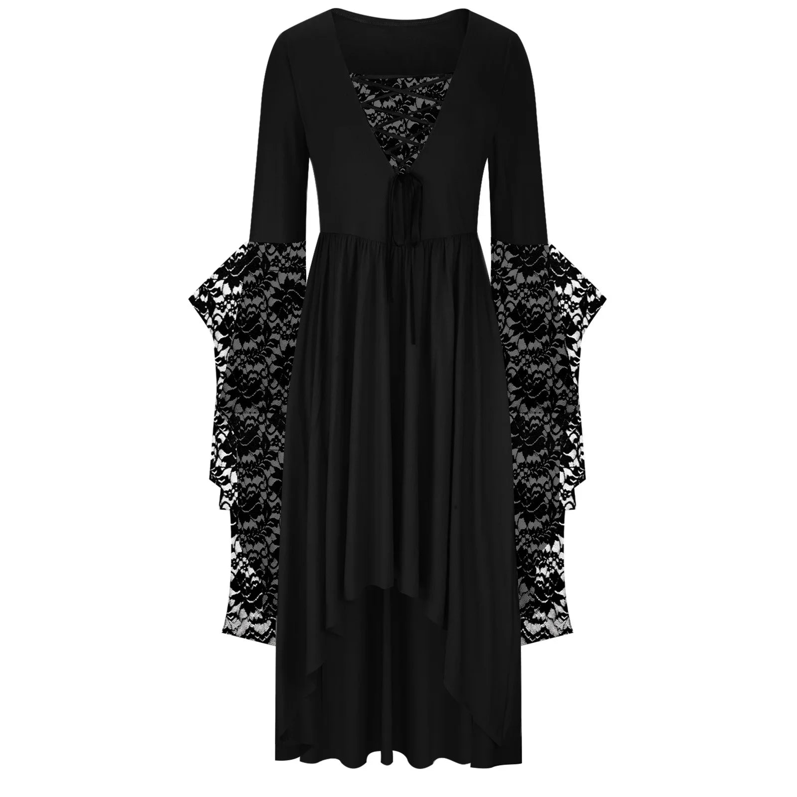 Womens Gothic Dress plus Size Flare Sleeve Dress Skull Lace Print Steampunk Dresses Cocktail Dresses Flowy Goth Corset Dress Maxi Wedding Guest Dresses and Day